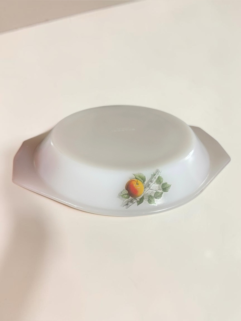 Vintage Arcopal France Fruits de France Casserole Dish Milk Glass 1970s